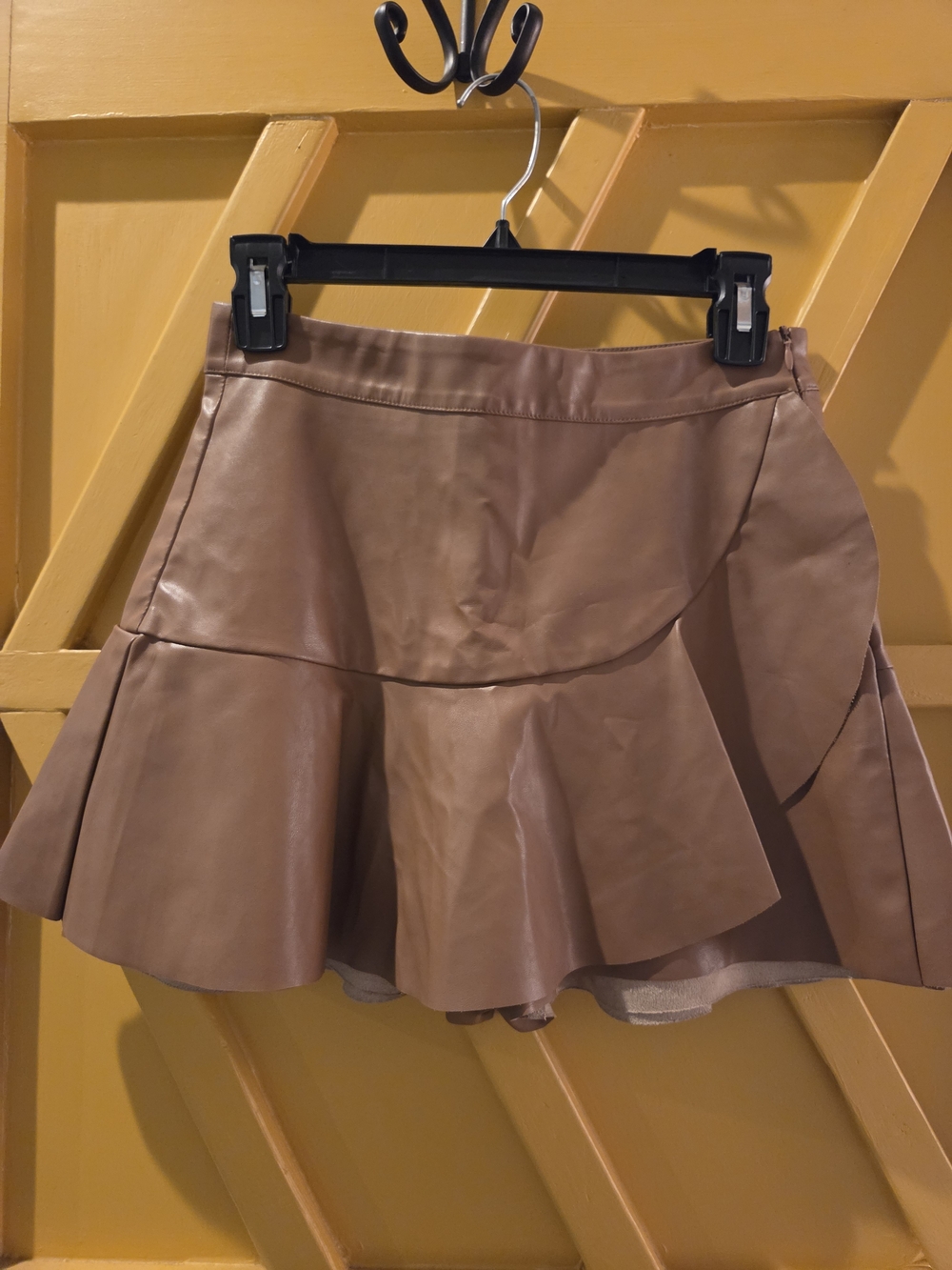 Do+Be Brown Faux Leather Flared Mini Skort